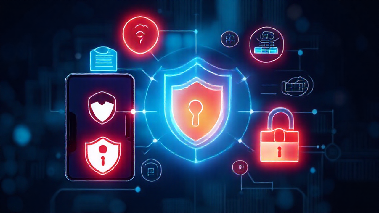 Imagem de smartphone protegido com aplicativos de segurança contra vírus e malware.