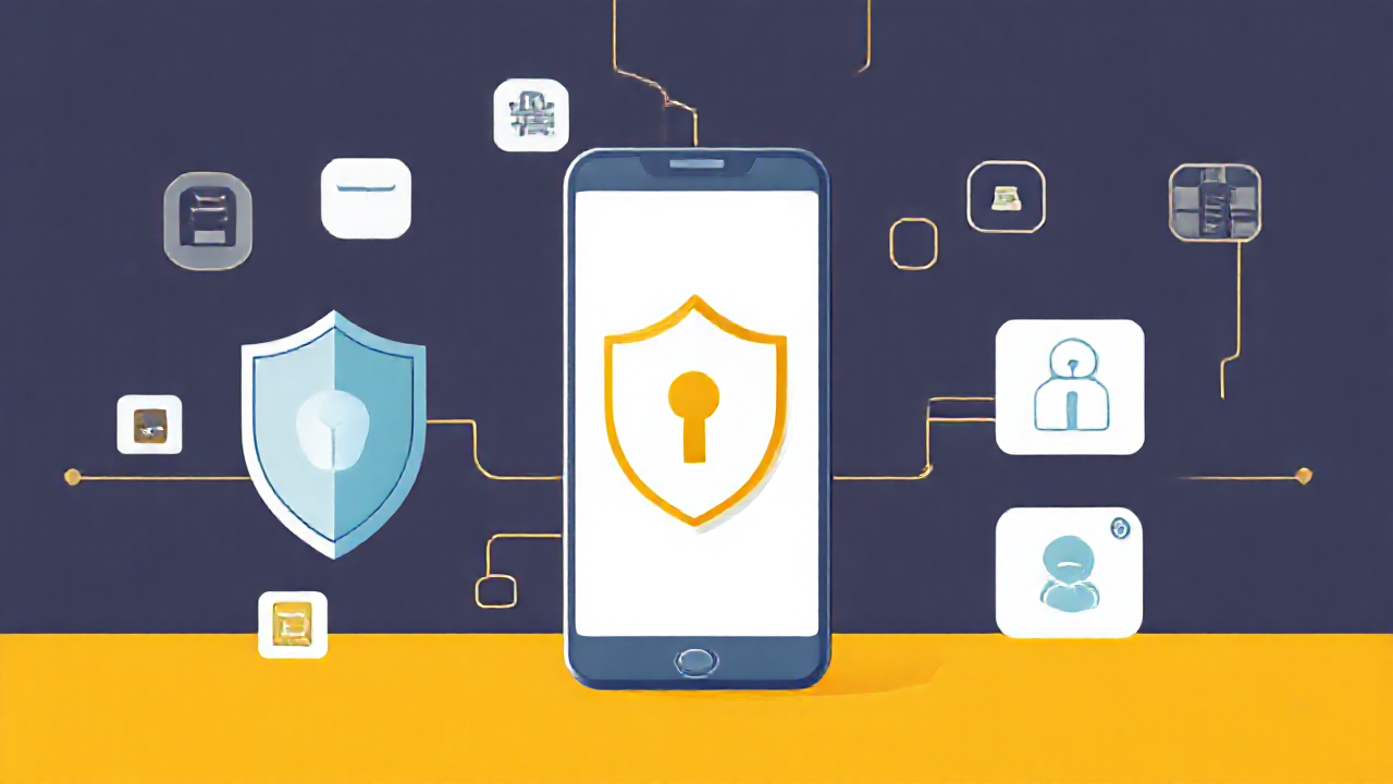 Imagem representando a segurança mobile com um smartphone protegido por escudos digitais.