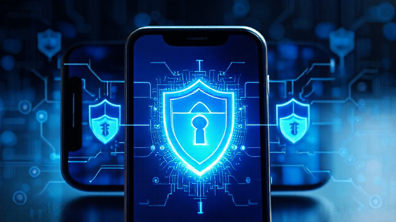 Imagem de um smartphone sendo protegido contra malware com aplicativos de segurança.