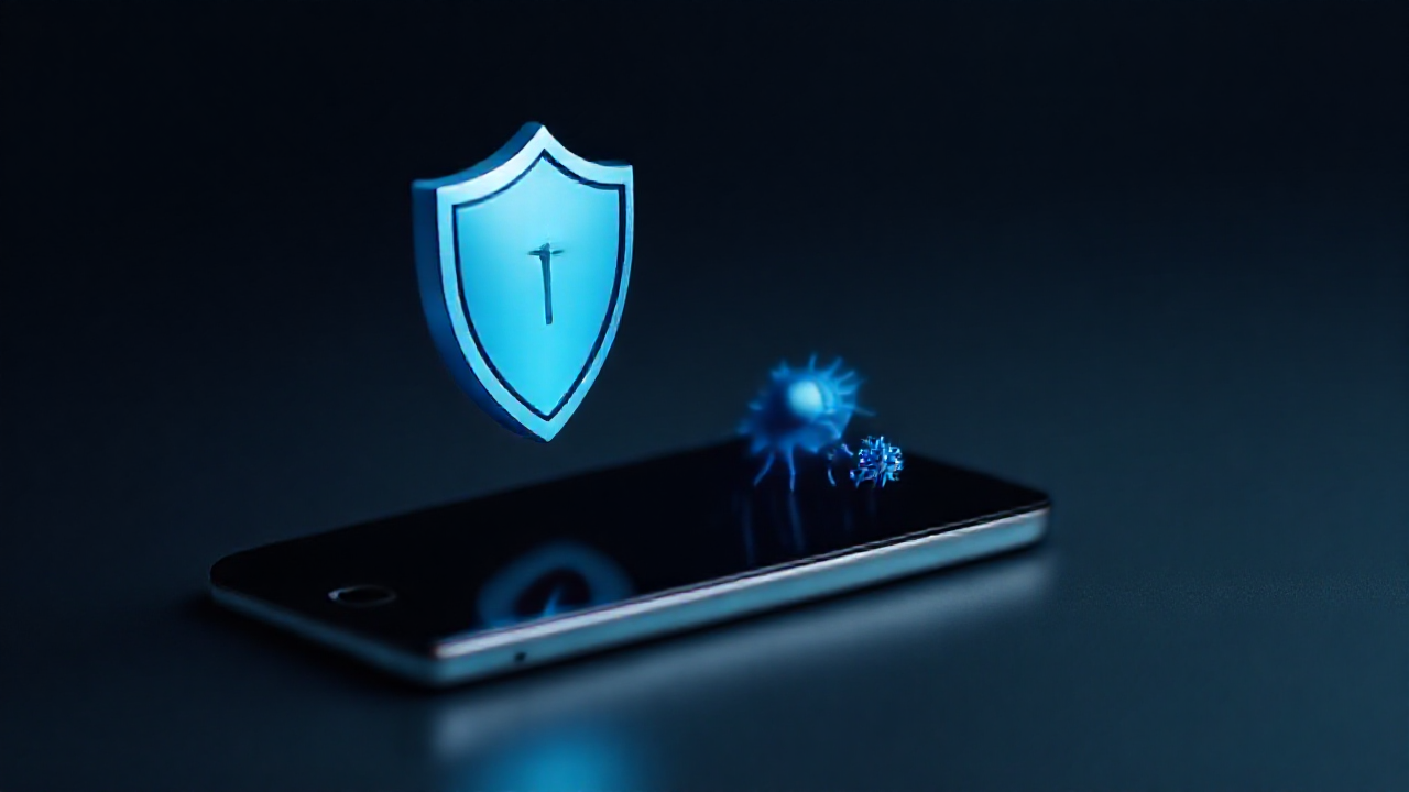 Imagem ilustrando a proteção de um celular contra vírus e spyware.