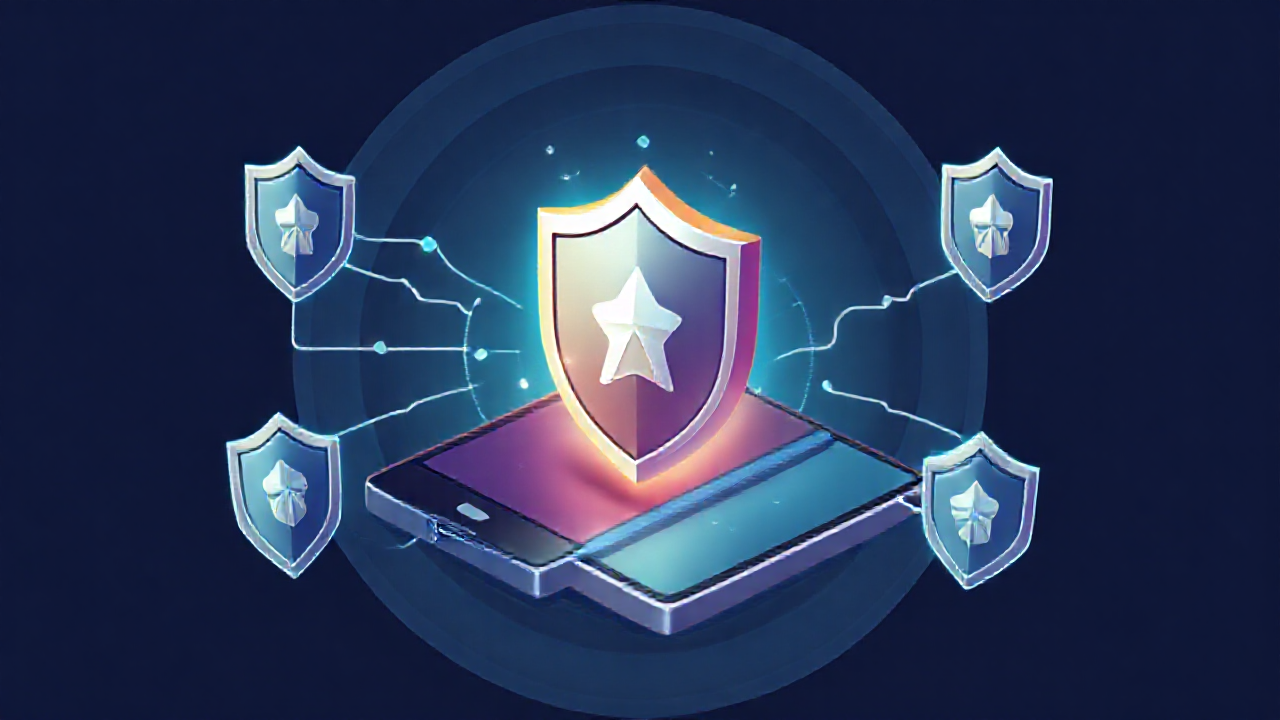 Imagem de um celular mostrando aplicativos de segurança contra vírus.