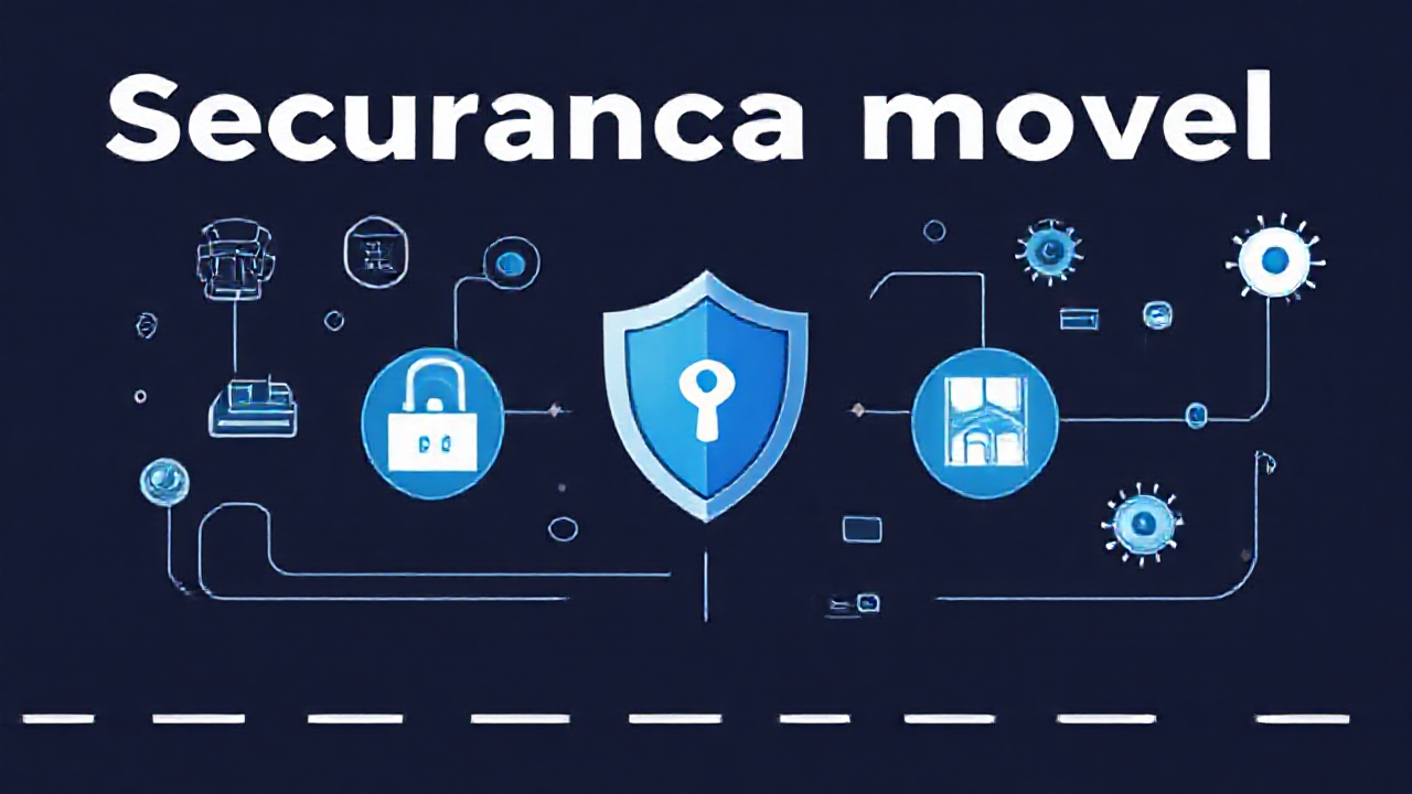 Imagem de um smartphone seguro com ícones de proteção e antivírus.