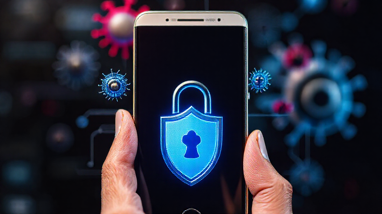 Imagem de destaque mostrando um celular com aplicativos antivírus em ação