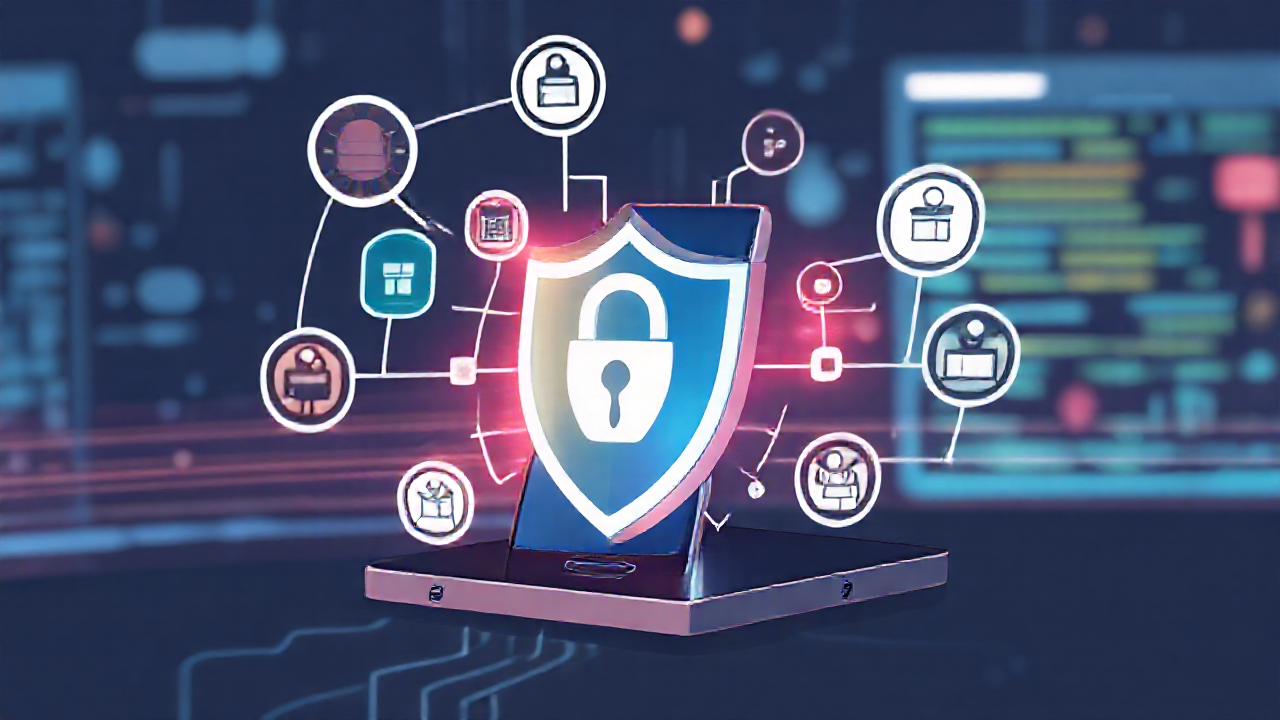 Imagem de um smartphone com proteção contra vírus e ameaças cibernéticas.