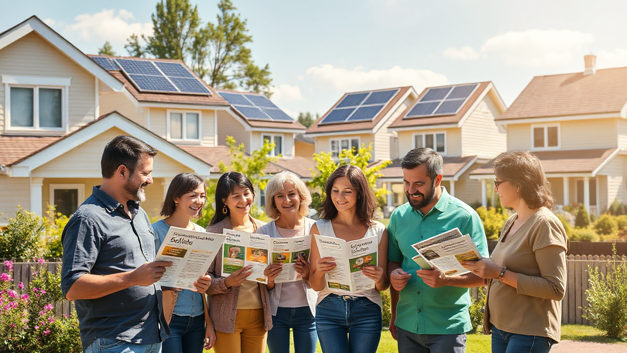 Imagem de painéis solares instalados em uma residência, representando o auxílio para aquisição de energia solar.